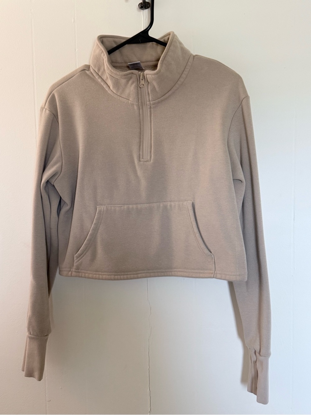 Senita Athletics Cropped Half-Zip Pullover in Light Beige